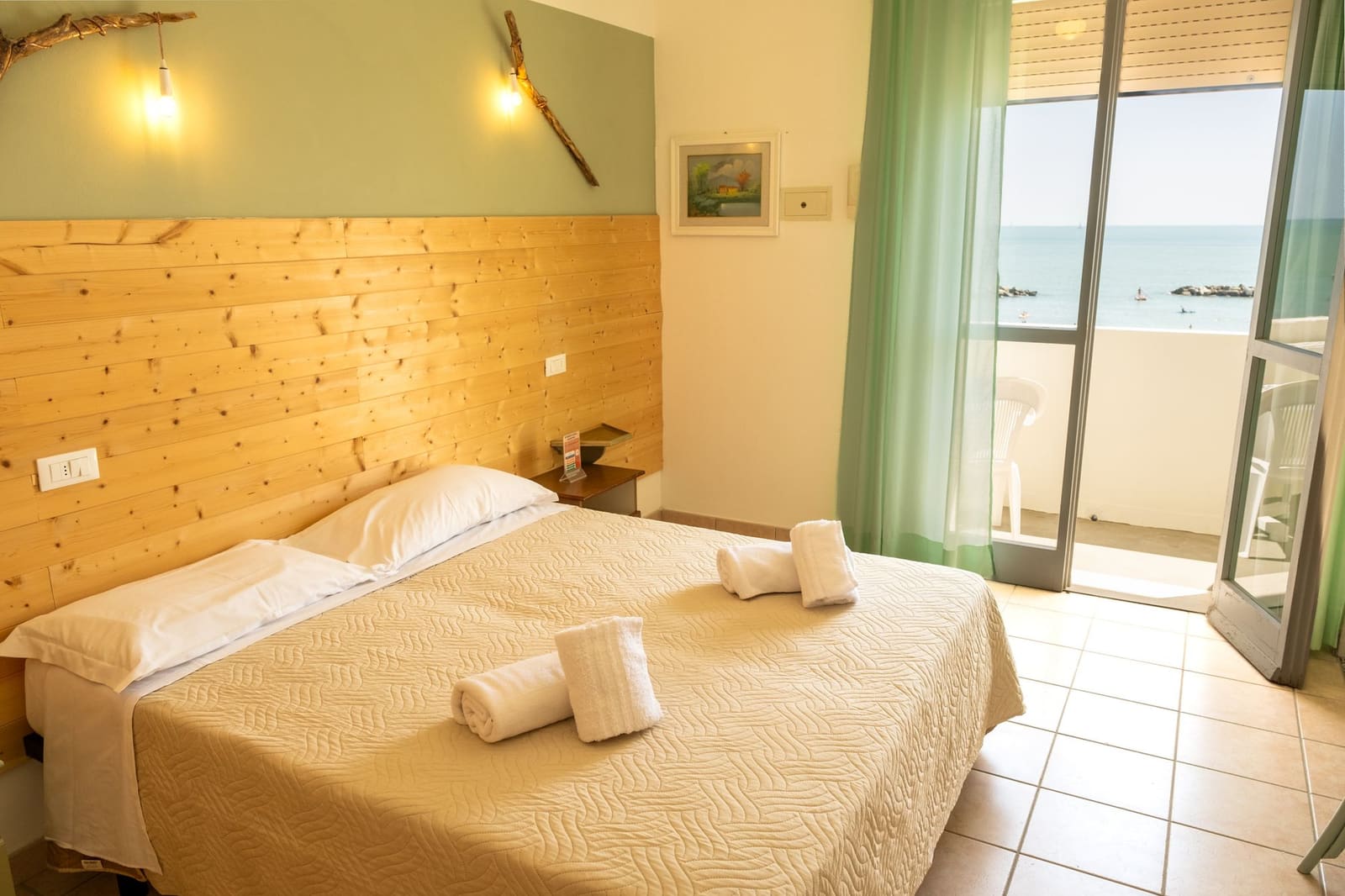 Bedroom with sea views